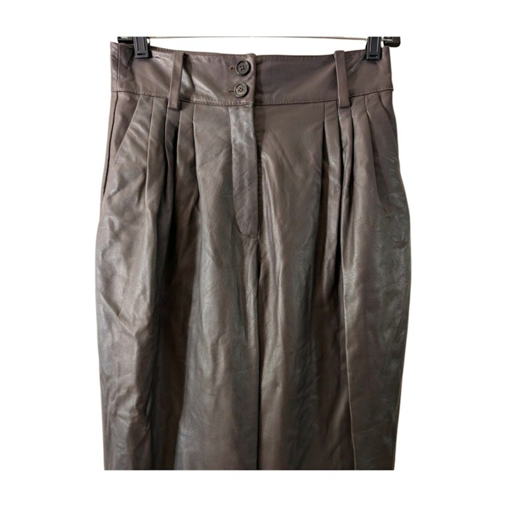 DOLCE GABBANA Leather Pleated High Waisted Trousers Pants Women Made in Italy 42 - Picture 12 of 14